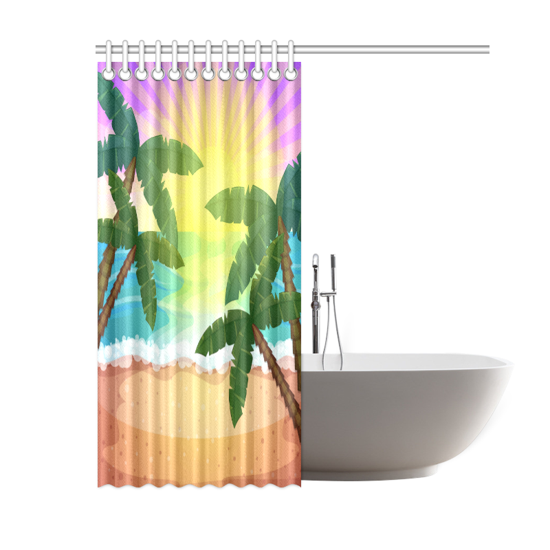 Tropical Sunset Palm Trees Beach Shower Curtain 60"x72"