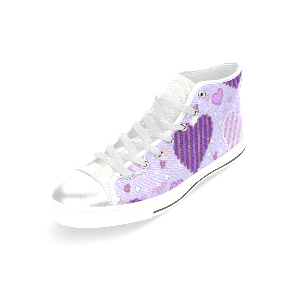 Purple Patchwork Hearts Women's Classic High Top Canvas Shoes (Model 017)