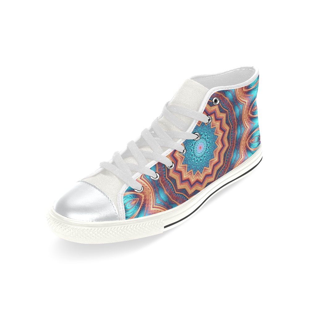Blue Feather Mandala High Top Canvas Shoes for Kid (Model 017)