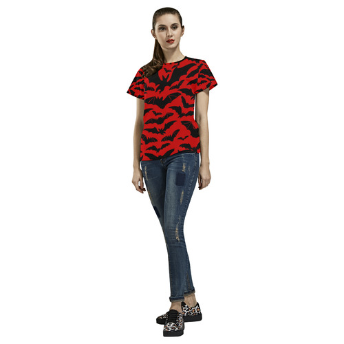 Red - black bats All Over Print T-Shirt for Women (USA Size) (Model T40)