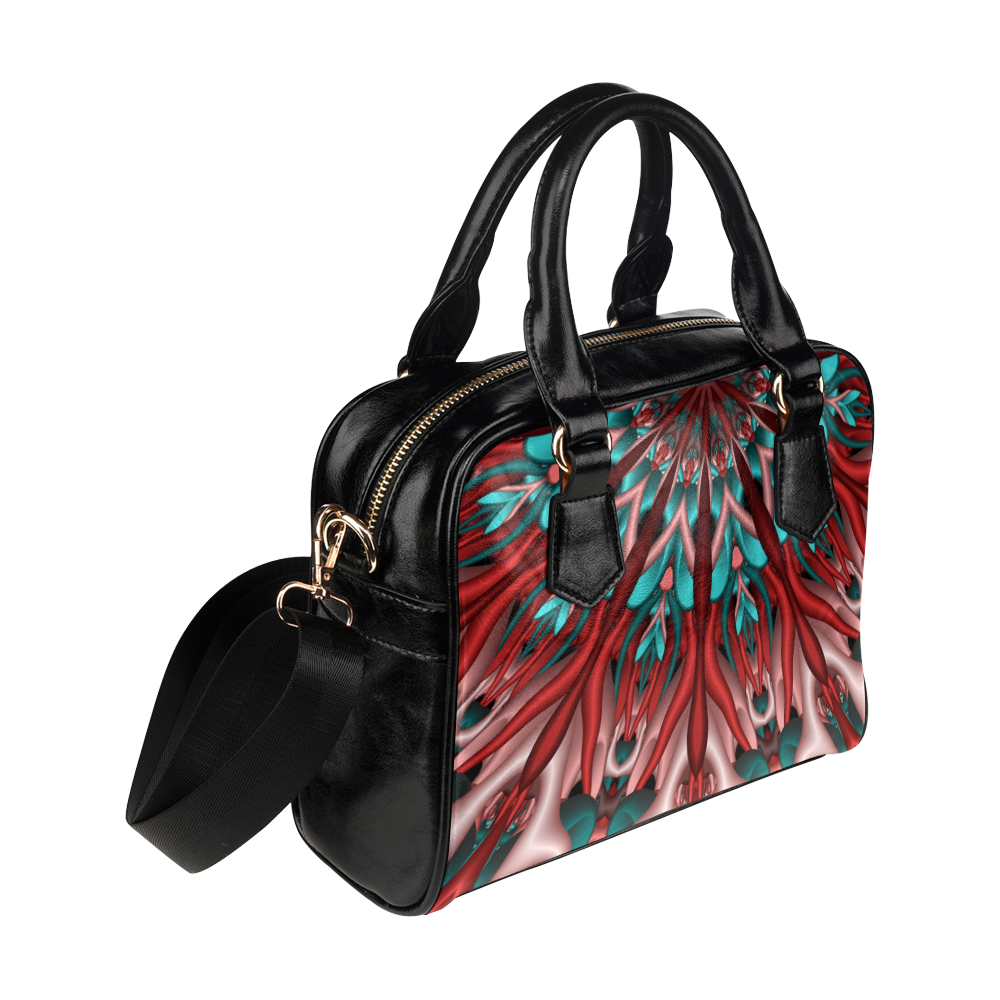 Pink teal fractal mandala Shoulder Handbag (Model 1634)