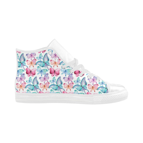 Watercolor Colorful Butterflies Aquila High Top Microfiber Leather Women's Shoes/Large Size (Model 032)