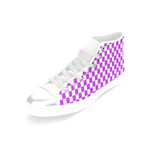 Bright Purple Gingham Women's Classic High Top Canvas Shoes (Model 017)