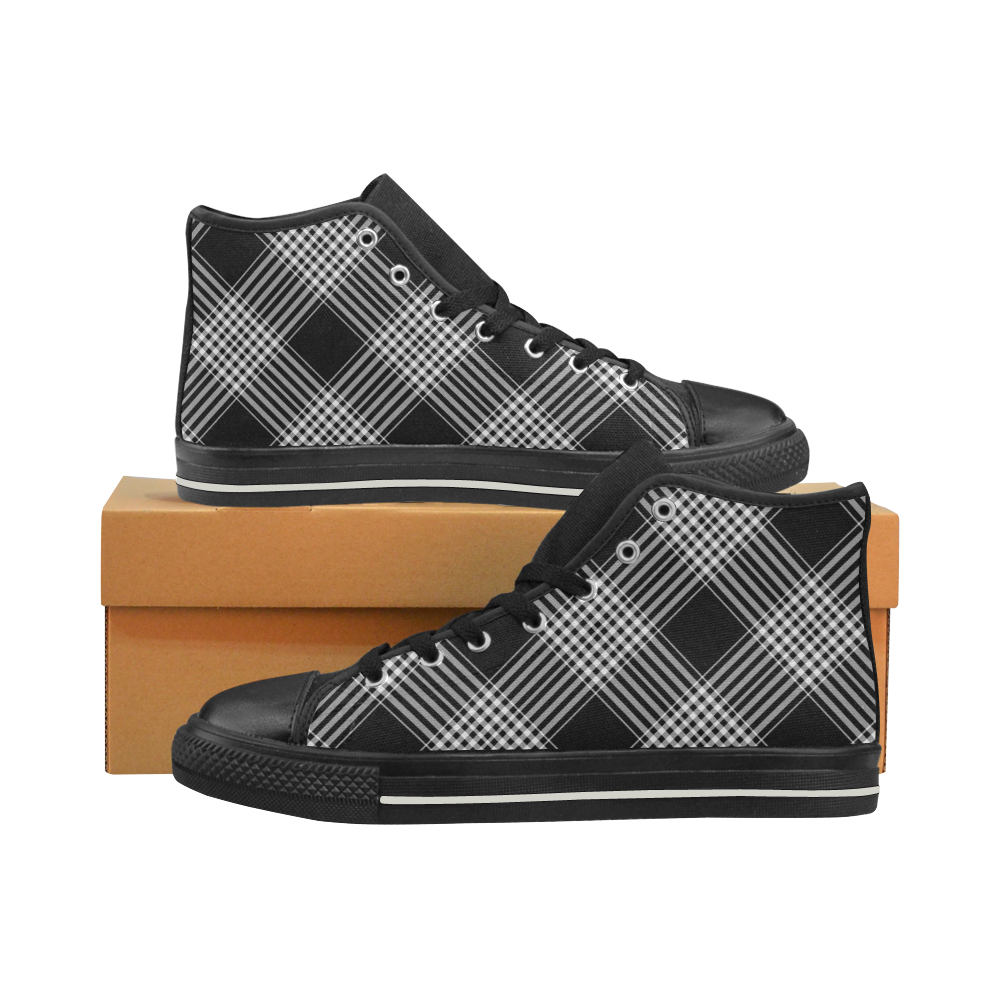 Black And White Plaid Women's Classic High Top Canvas Shoes (Model 017)