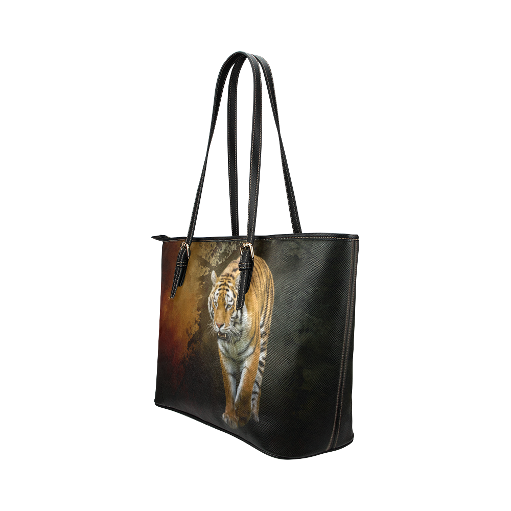 A gorgeous painted siberian tiger Leather Tote Bag/Small (Model 1651)