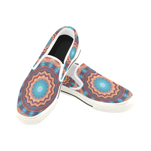 Blue Feather Mandala Women's Slip-on Canvas Shoes/Large Size (Model 019)