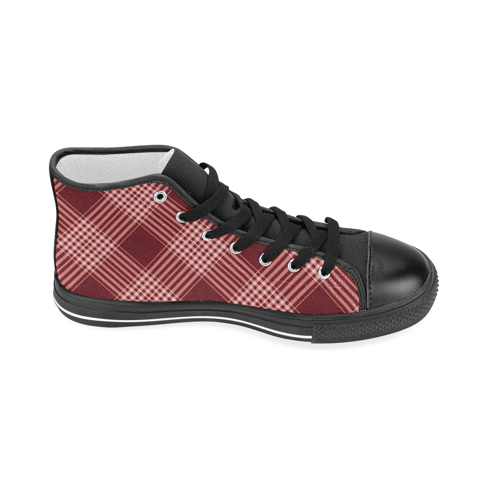 Red White Plaid Women's Classic High Top Canvas Shoes (Model 017)