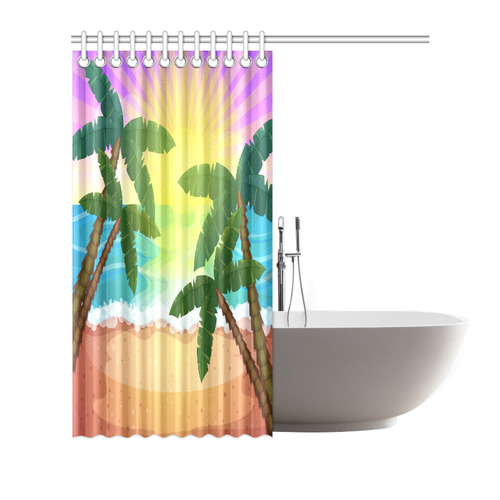 Tropical Sunset Palm Trees Beach Shower Curtain 72"x72"