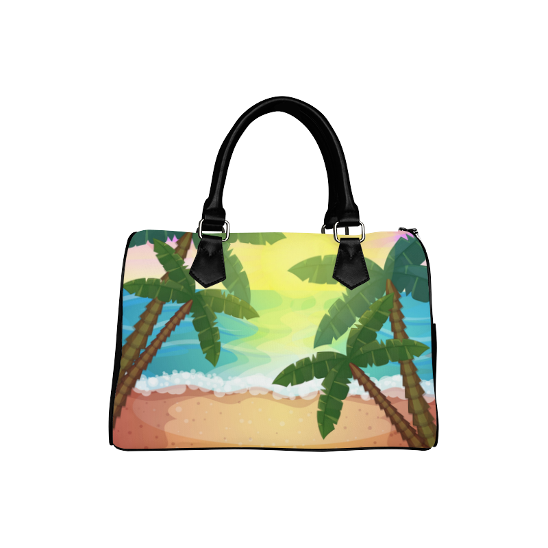 Tropical Sunset Palm Trees Beach Boston Handbag (Model 1621)