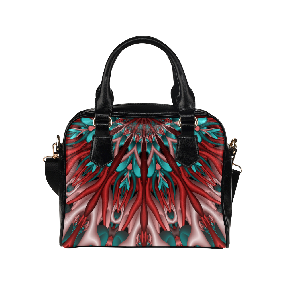 Pink teal fractal mandala Shoulder Handbag (Model 1634)