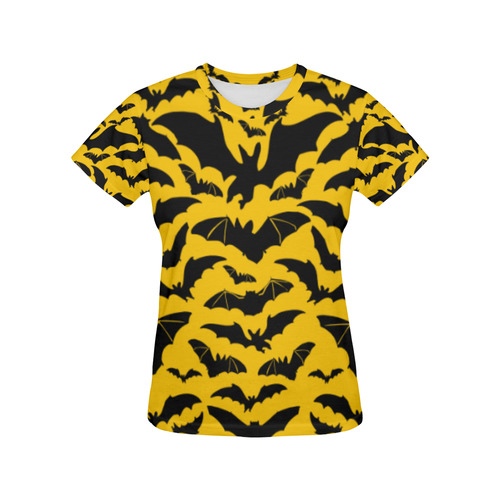 Yellow - black bats All Over Print T-Shirt for Women (USA Size) (Model T40)