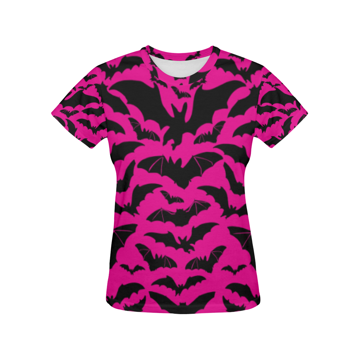 Pink - black bats All Over Print T-Shirt for Women (USA Size) (Model T40)