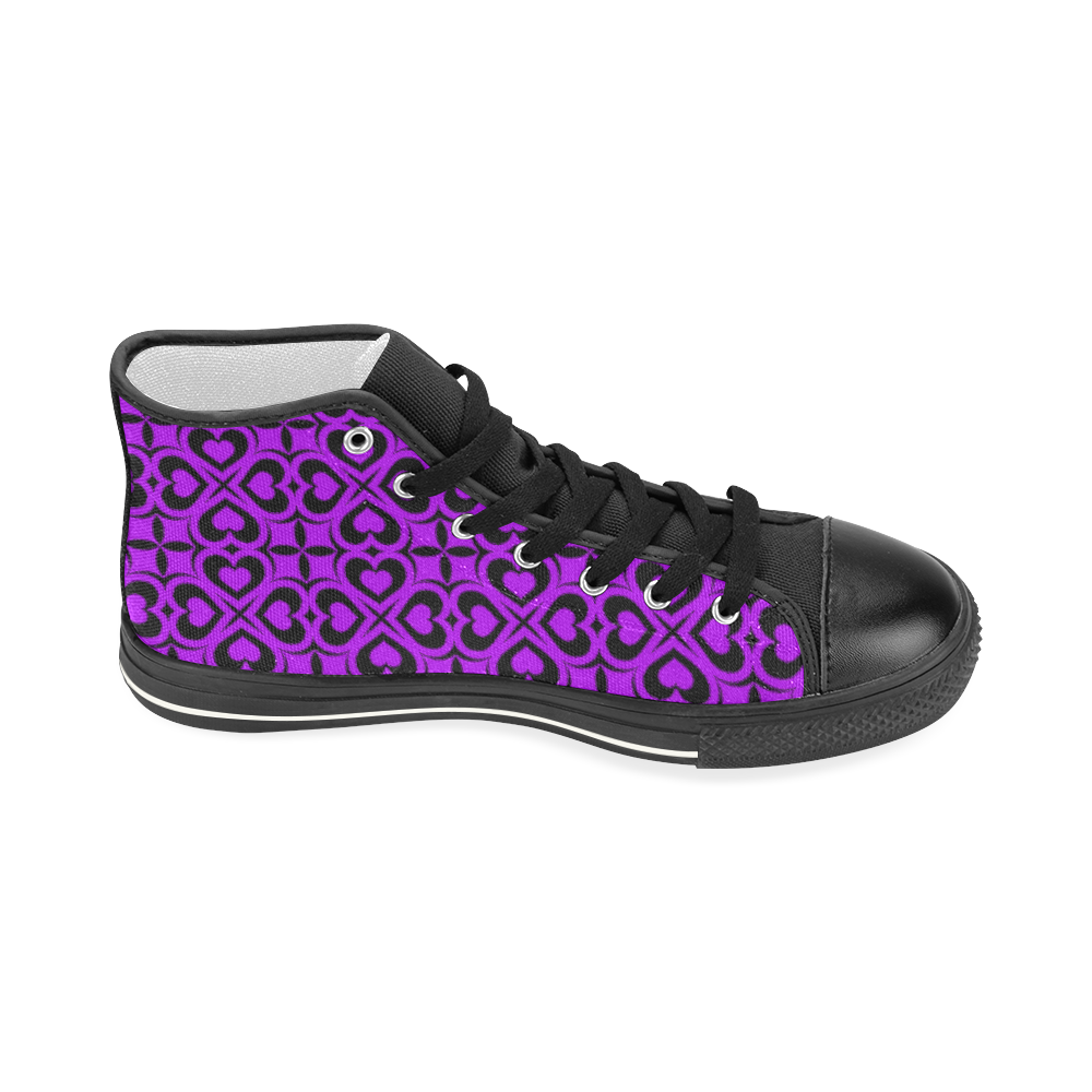 Purple Black Heart Lattice Women's Classic High Top Canvas Shoes (Model 017)