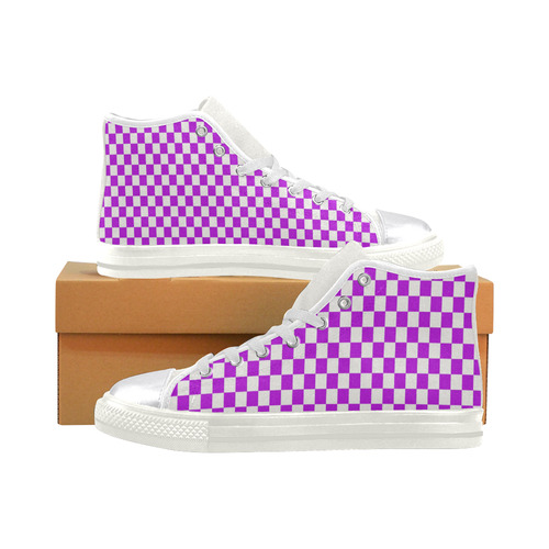 Bright Purple Gingham Women's Classic High Top Canvas Shoes (Model 017)