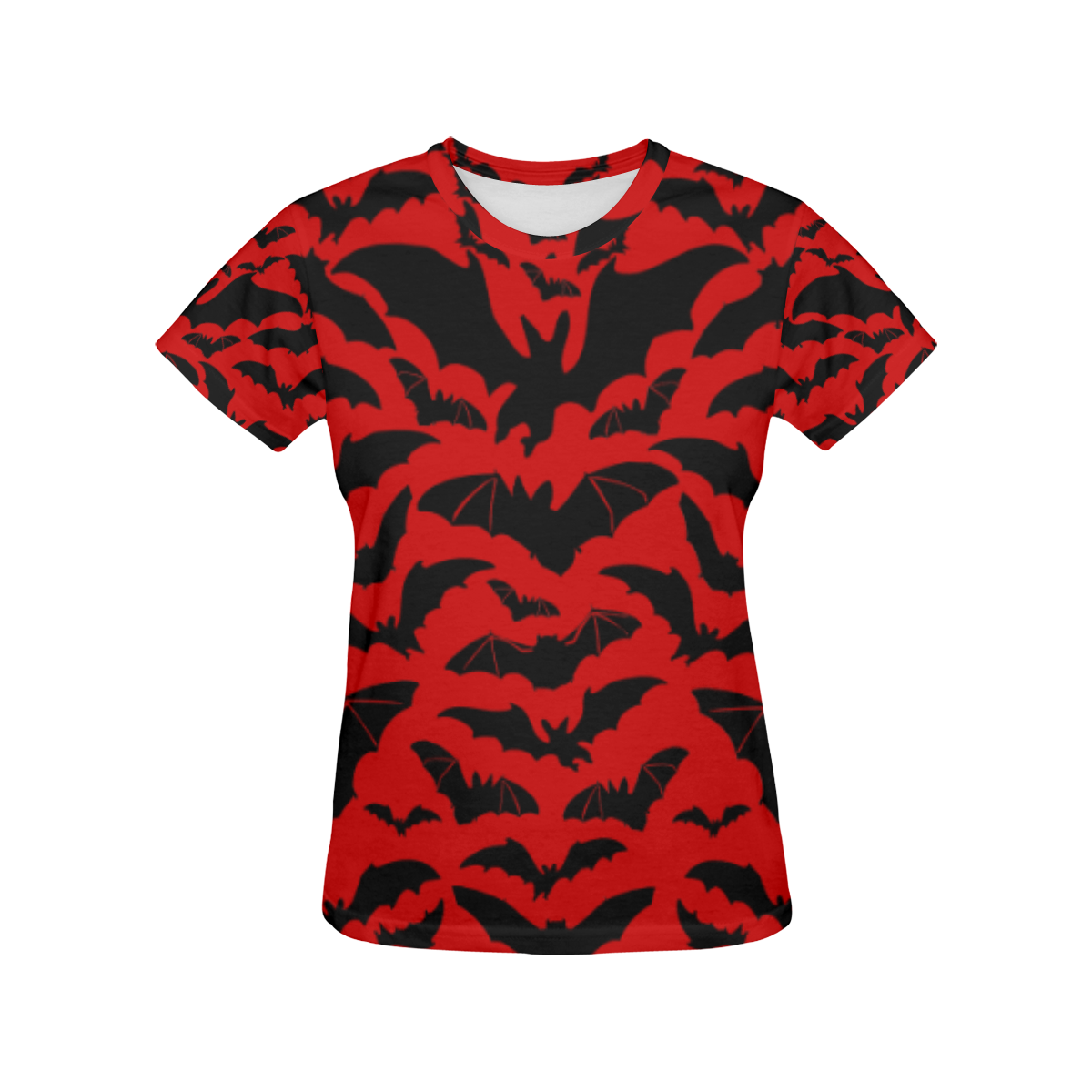 Red - black bats All Over Print T-Shirt for Women (USA Size) (Model T40)