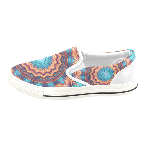 Blue Feather Mandala Women's Slip-on Canvas Shoes/Large Size (Model 019)