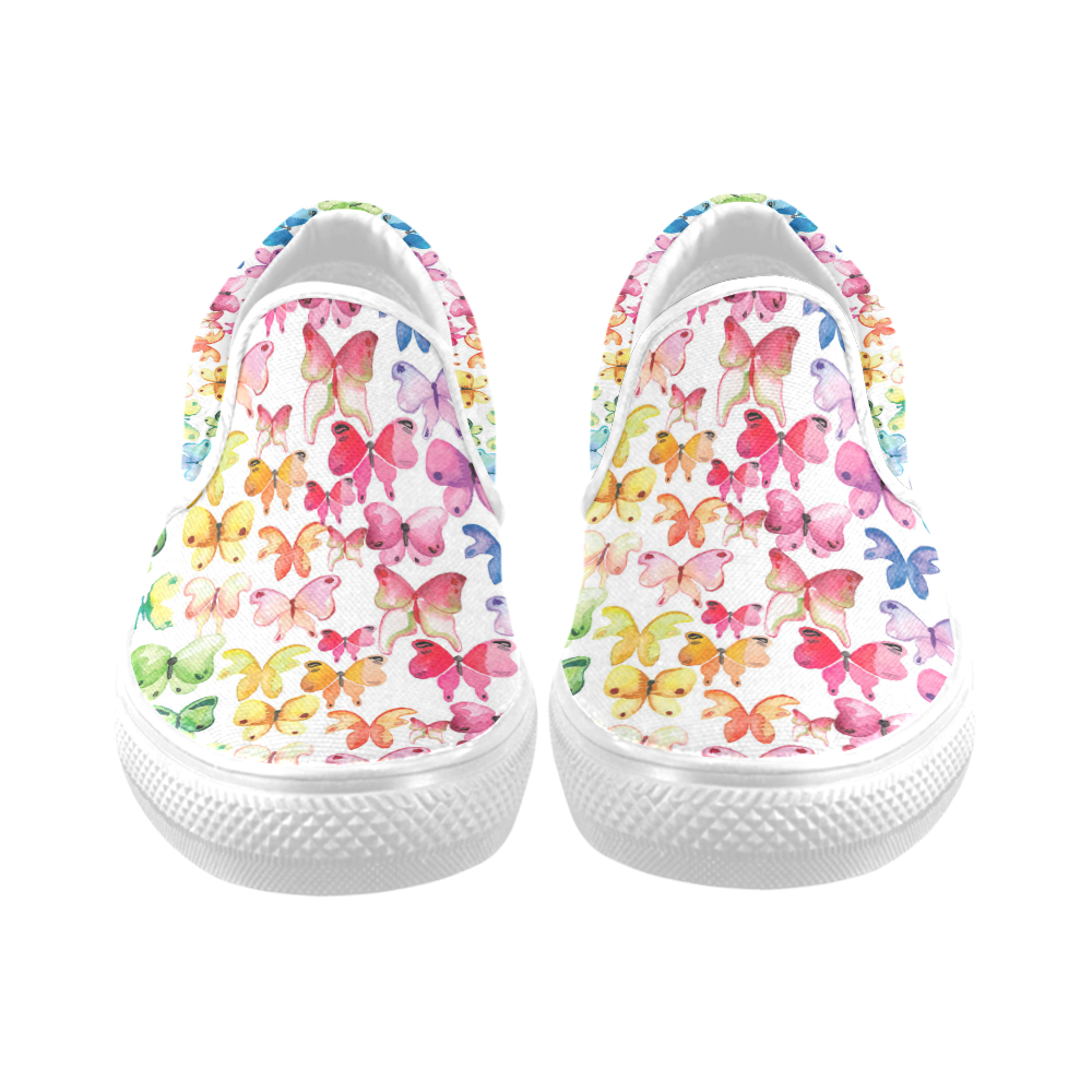 Rainbow Butterflies Women's Unusual Slip-on Canvas Shoes (Model 019)