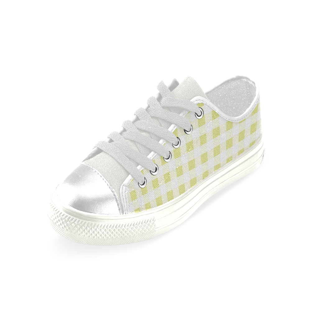 Pale Yellow Gingham Women's Classic Canvas Shoes (Model 018)