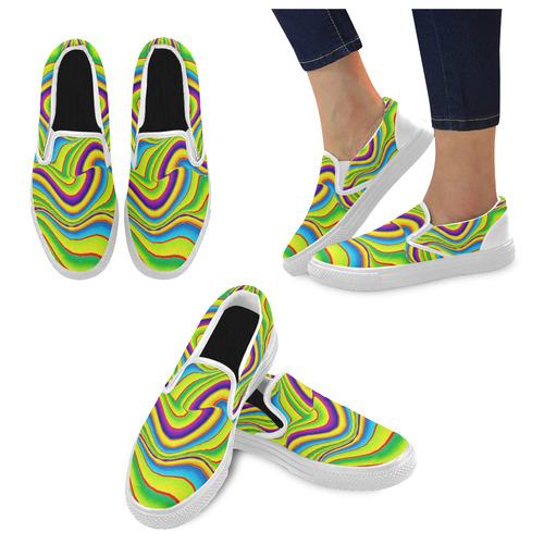 Summer Wave Colors Men's Unusual Slip-on Canvas Shoes (Model 019)