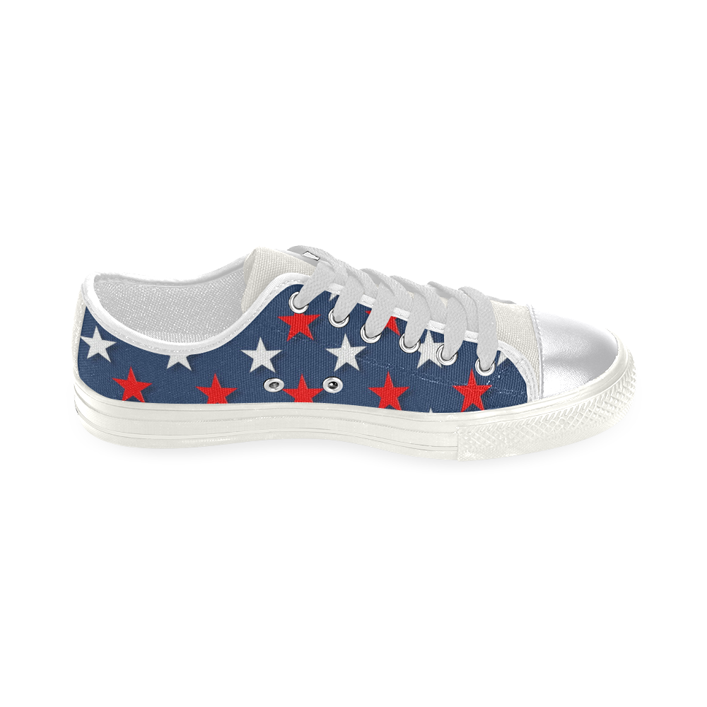 Navy Red White Stars Women's Classic Canvas Shoes (Model 018)