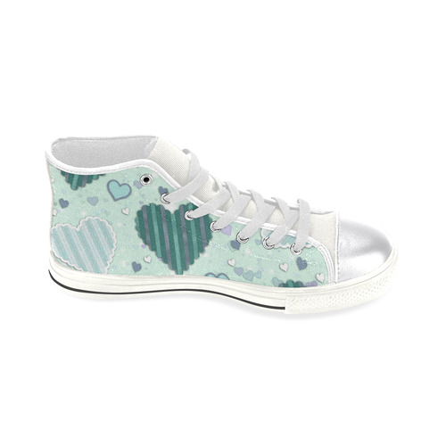 Mint Green Patchwork Hearts Women's Classic High Top Canvas Shoes (Model 017)