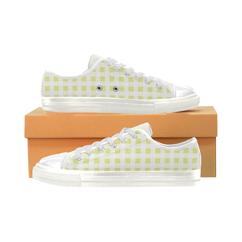 Pale Yellow Gingham Women's Classic Canvas Shoes (Model 018)
