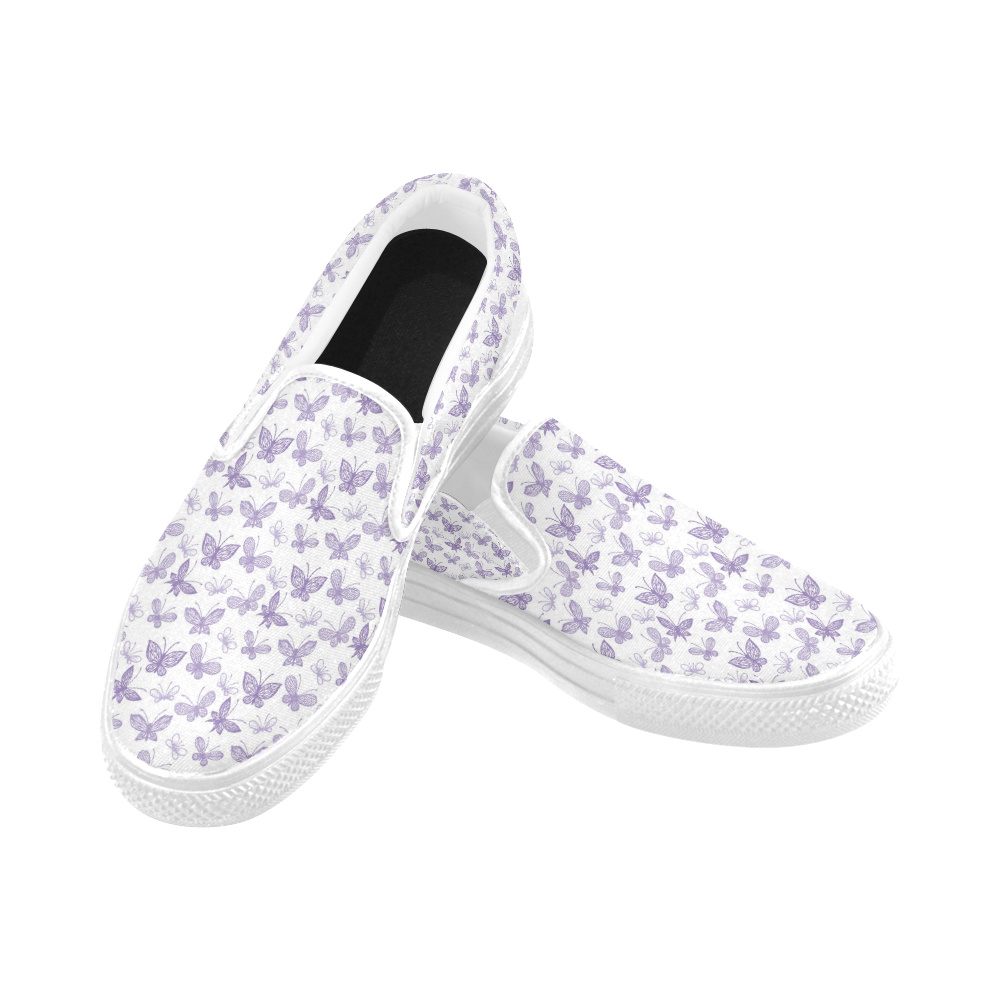 Cute Purple Butterflies Women's Unusual Slip-on Canvas Shoes (Model 019)