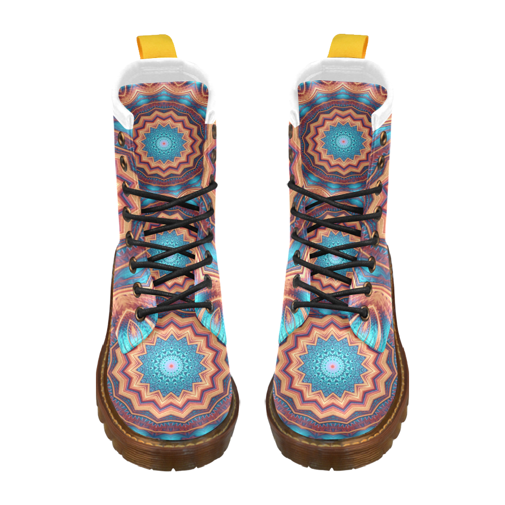 Blue Feather Mandala High Grade PU Leather Martin Boots For Men Model 402H