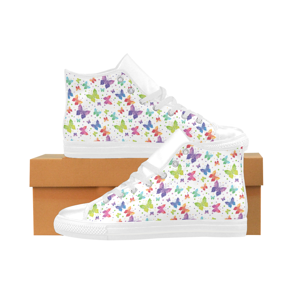 Colorful Butterflies Aquila High Top Microfiber Leather Women's Shoes/Large Size (Model 032)