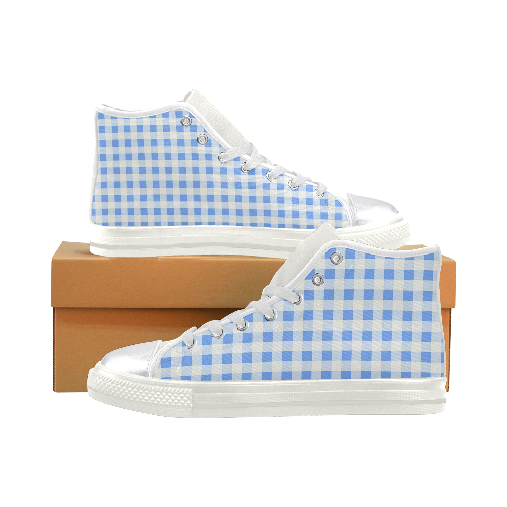 Sky Blue Gingham Women's Classic High Top Canvas Shoes (Model 017)