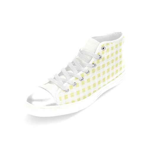 Pale Yellow Gingham Women's Classic High Top Canvas Shoes (Model 017)