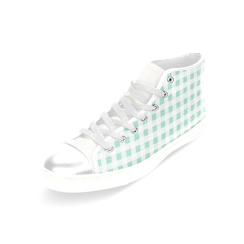 Mint Green Gingham Women's Classic High Top Canvas Shoes (Model 017)