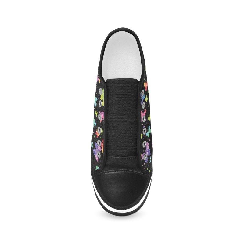 Colorful Butterflies Black Edition Women's Canvas Zipper Shoes/Large Size (Model 001)