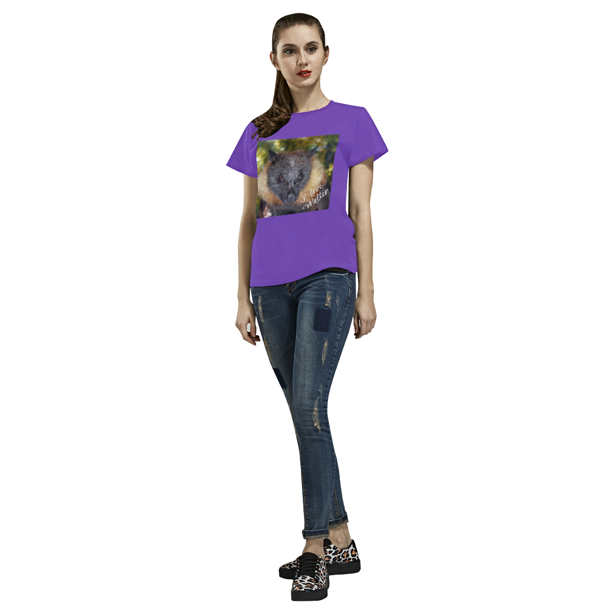 I love Walter the Bat All Over Print T-Shirt for Women (USA Size) (Model T40)