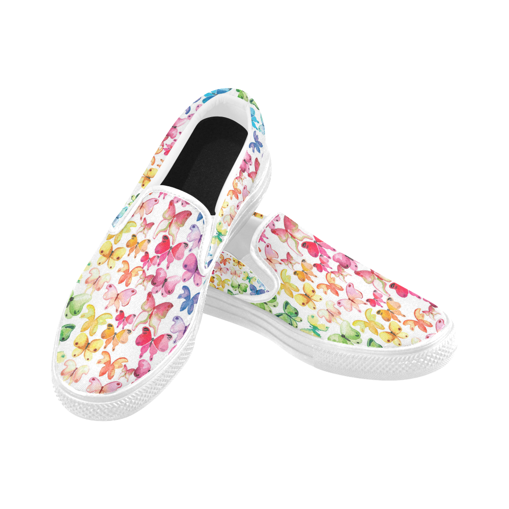 Rainbow Butterflies Women's Unusual Slip-on Canvas Shoes (Model 019)