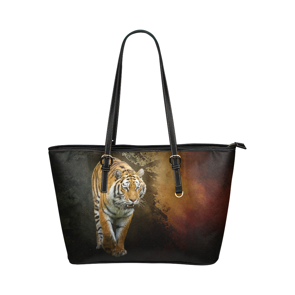 A gorgeous painted siberian tiger Leather Tote Bag/Small (Model 1651)