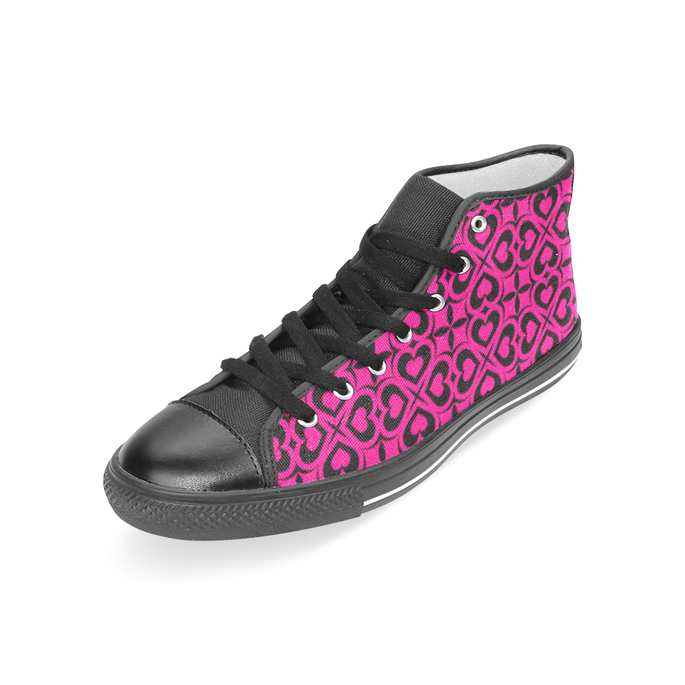 Pink Black Heart Lattice Women's Classic High Top Canvas Shoes (Model 017)