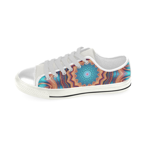 Blue Feather Mandala Low Top Canvas Shoes for Kid (Model 018)