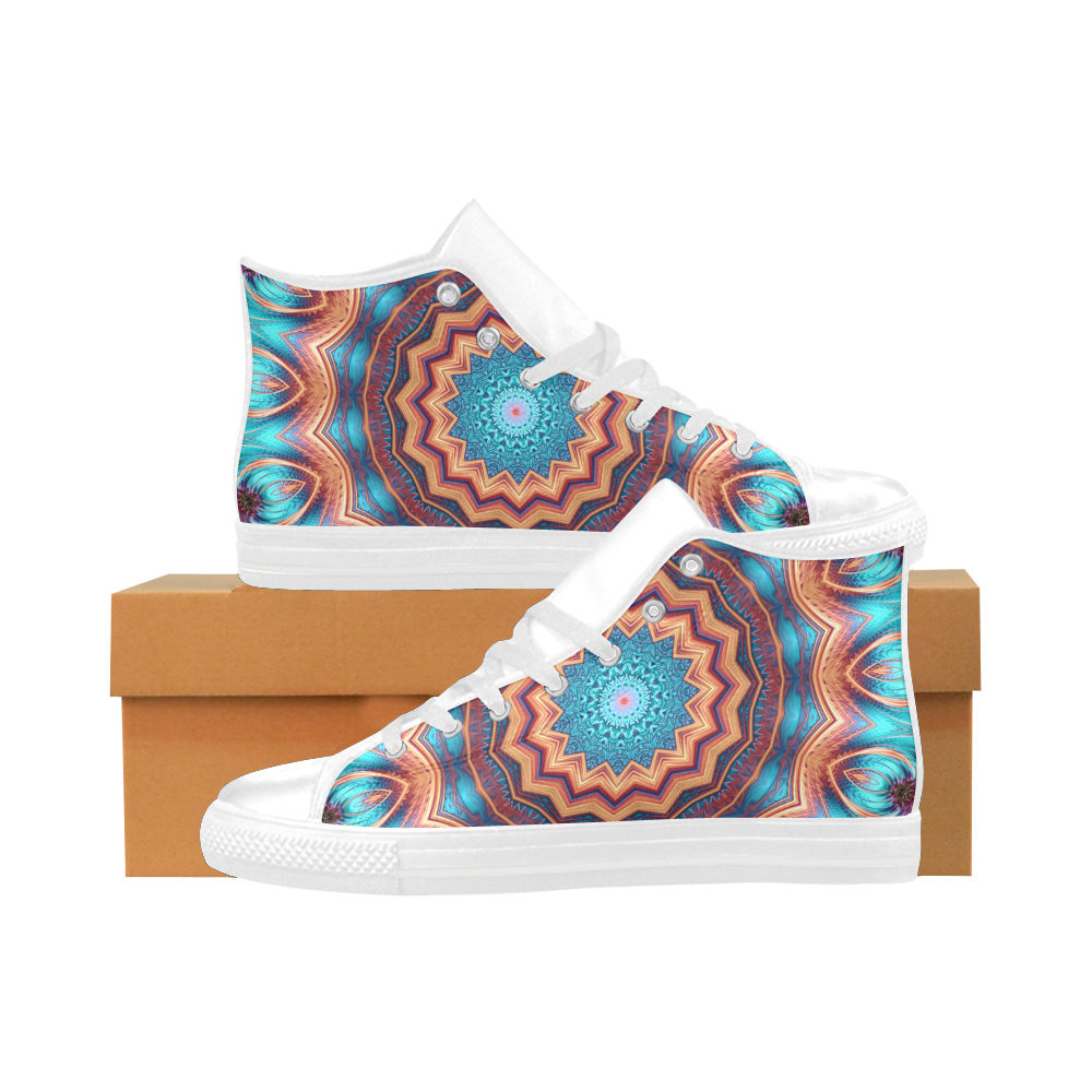 Blue Feather Mandala Aquila High Top Microfiber Leather Women's Shoes/Large Size (Model 032)