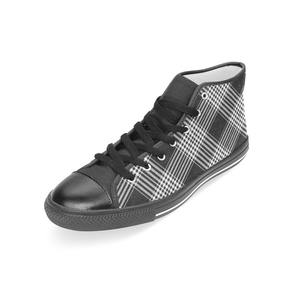 Black And White Plaid Women's Classic High Top Canvas Shoes (Model 017)