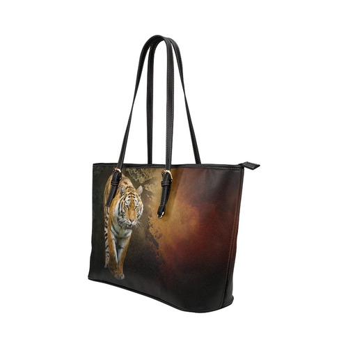 A gorgeous painted siberian tiger Leather Tote Bag/Small (Model 1651)