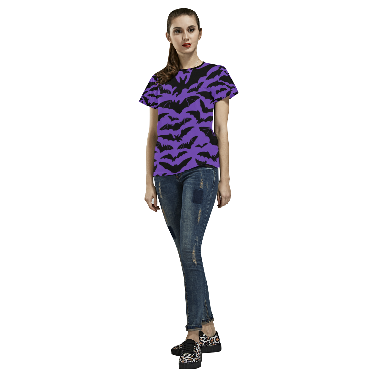 Purple - black bats All Over Print T-Shirt for Women (USA Size) (Model T40)
