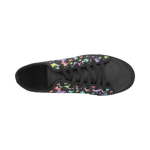 Colorful Butterflies Black Edition Aquila Microfiber Leather Women's Shoes (Model 031)