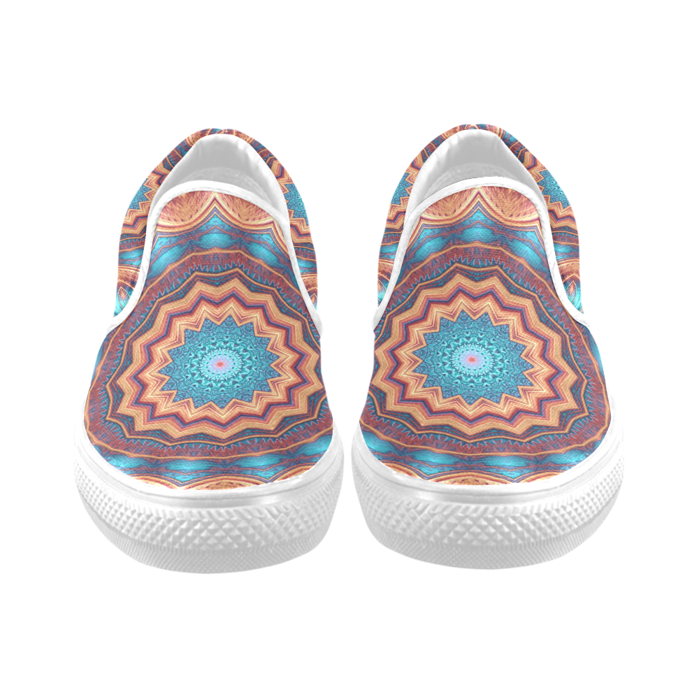 Blue Feather Mandala Slip-on Canvas Shoes for Men/Large Size (Model 019)