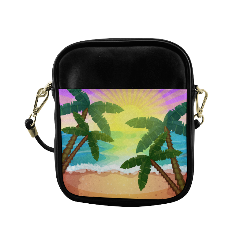 Tropical Sunset Palm Trees Beach Sling Bag (Model 1627)