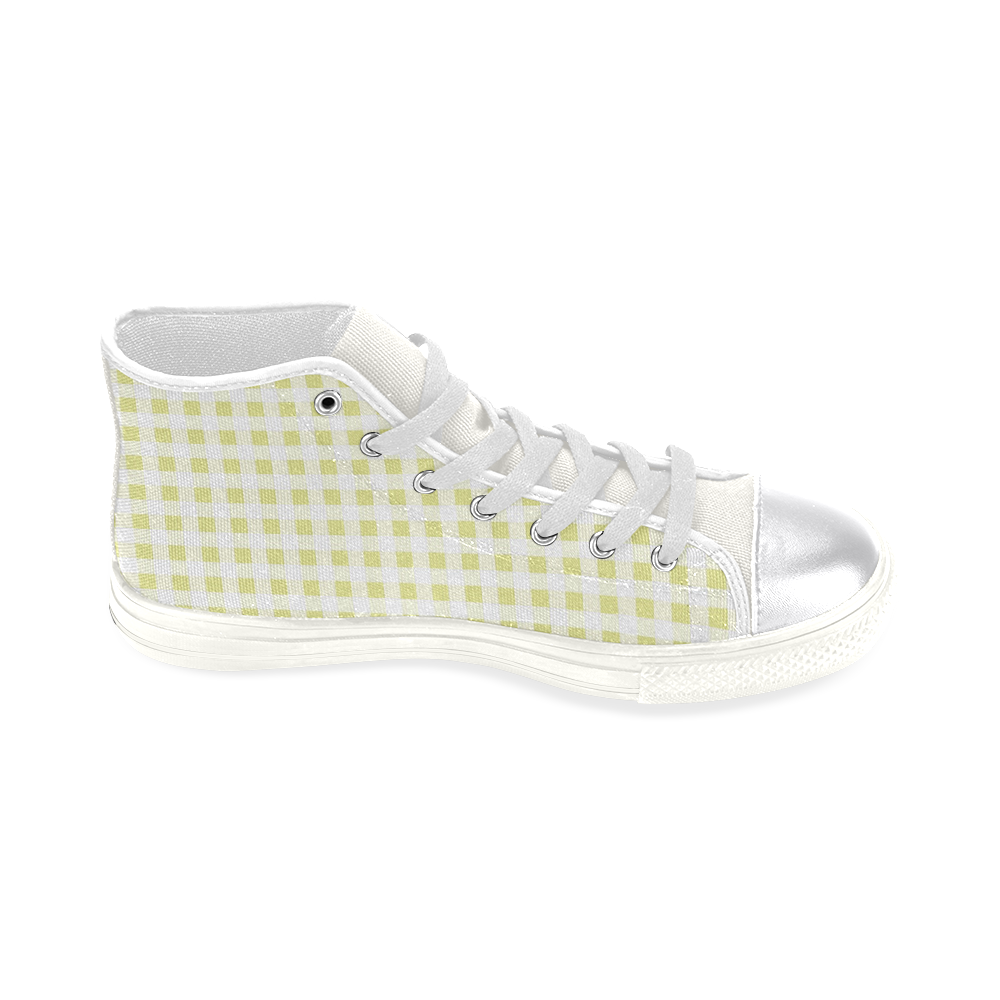 Pale Yellow Gingham Women's Classic High Top Canvas Shoes (Model 017)