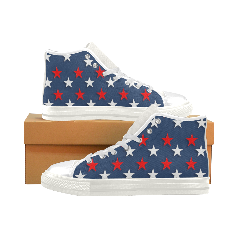 Navy Red White Stars Men’s Classic High Top Canvas Shoes (Model 017)