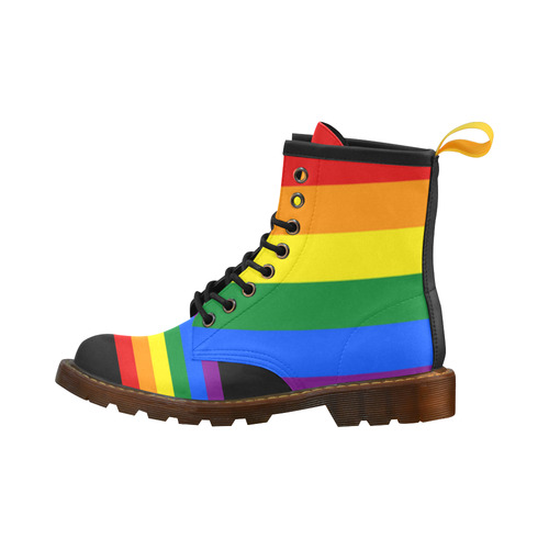 Gay Pride Rainbow Flag Stripes High Grade PU Leather Martin Boots For Men Model 402H