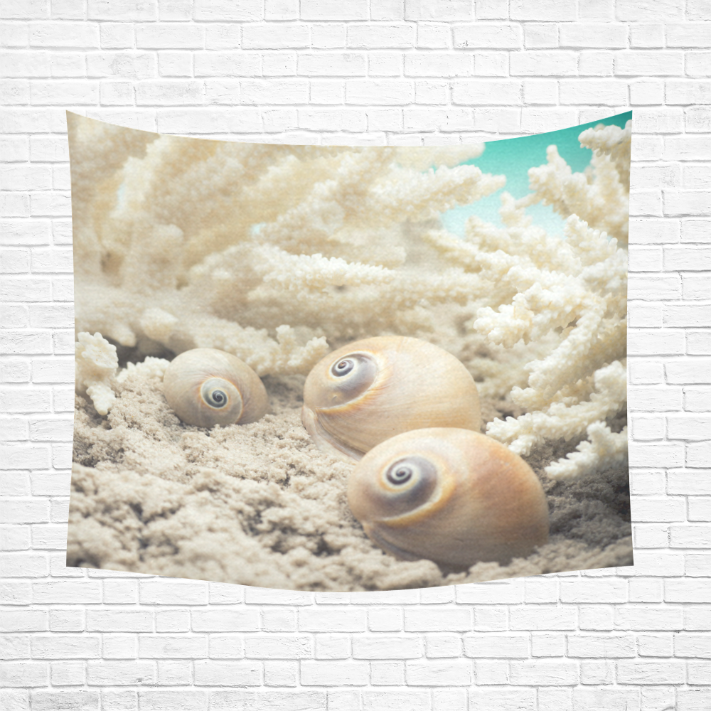 Underwater Coral Reef Seashells Cotton Linen Wall Tapestry 60"x 51"
