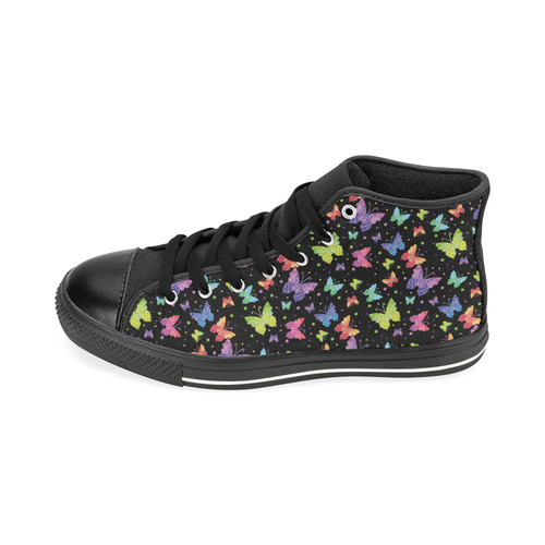Colorful Butterflies Black Edition High Top Canvas Women's Shoes/Large Size (Model 017)